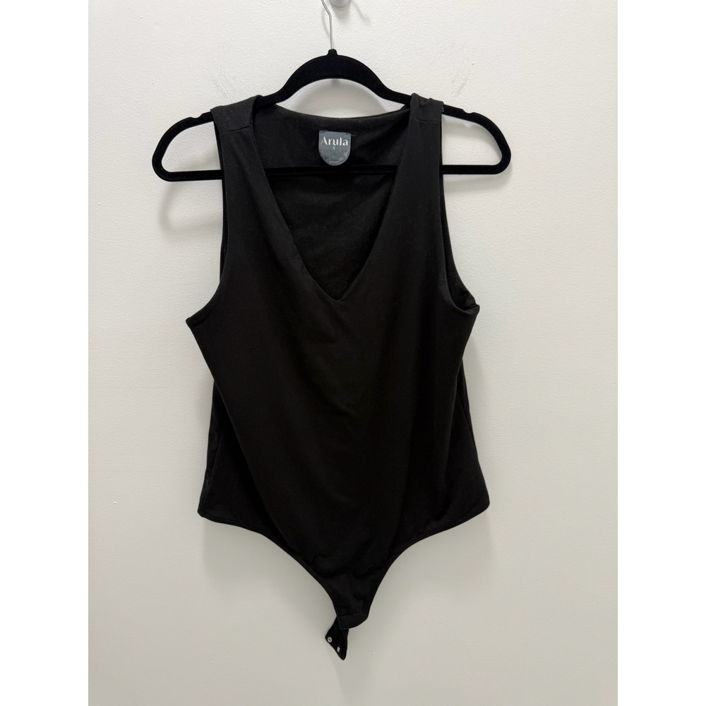Arula Black V-Neck Sleeveless Bodysuit Size X